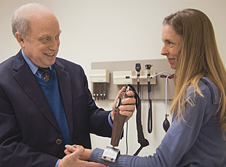 Alan Pestronk, MD, director of the Neuromuscular Division, with patient Gretchee