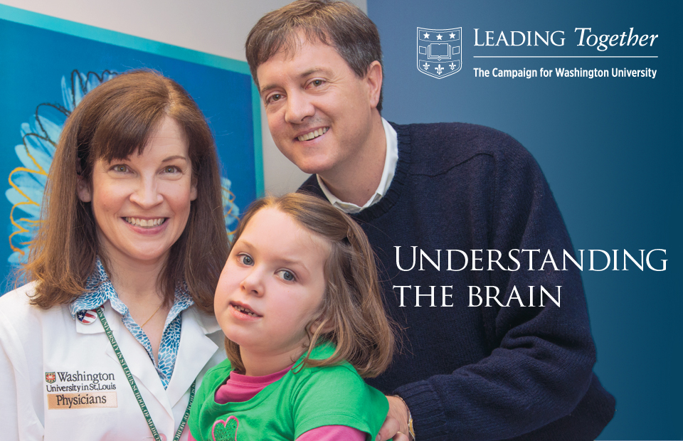 Janice E. Brunstrom-Hernandez, MD, director of the Pediatric Neurology Cerebral Palsy Center, with patient Bryn Adams and her dad, Keith.