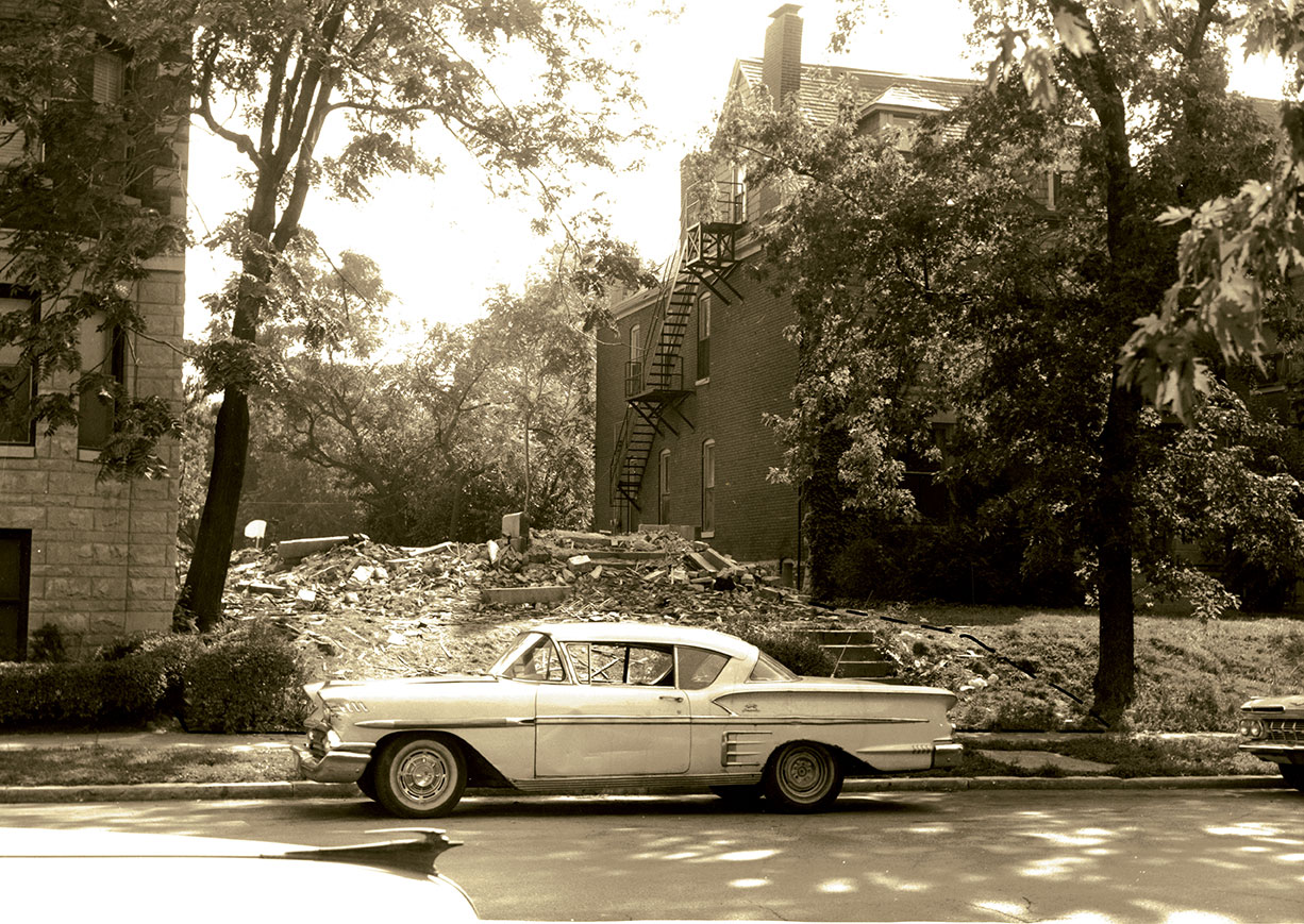 In the 1960s and early 1970s, the Central West End was in a state of decline. Here, a house is demolished along McPherson in 1967.
