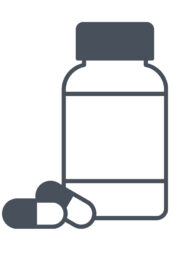 Illustration of pill bottle and pills. 